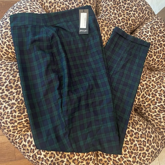 Nasty Gal Pants - Nasty Gal Black and Green Plaid High-Waist Pants